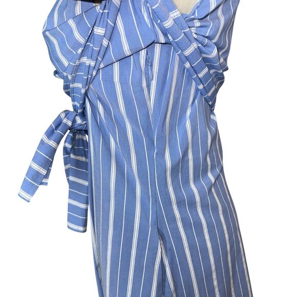 Theory Striped Blue and White Bow Tie Front Midi Sleeveless Modest Dress Size 4 - Picture 10 of 12